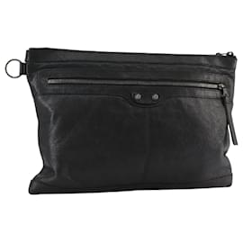 Balenciaga-BALENCIAGA Clutch Bag Leather Black Auth mr878-Black