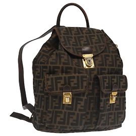 FENDI Zucca Canvas Rucksack braun schwarz gold Auth 91551 Braun Schwarz Golden