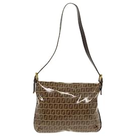 Fendi-FENDI Zucchino Canvas Mamma Baguette Shoulder Bag Beige Gold Auth 98793-Beige,Golden