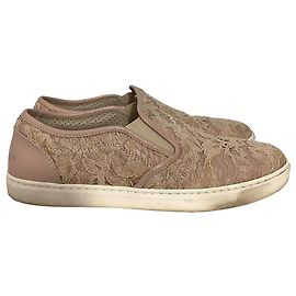 Tênis slip-on em couro rosa com detalhes em renda Dolce & Gabbana Rosa