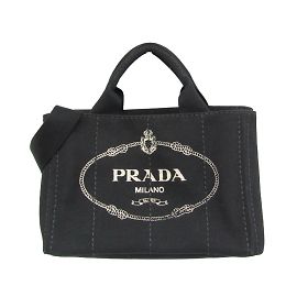 Prada Canapa B2439G Women's Canvas Shoulder Tote Bag Black