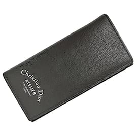 Christian Dior-Christian Dior Gray Leather Bi-fold Long Wallet-Brown