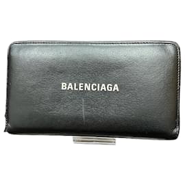 Balenciaga-Balenciaga Leather Zip Around Wallet 551935-Black
