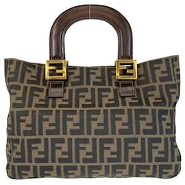Fendi-Fendi Zucca Canvas Leather Handbag-Brown