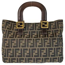 Fendi-Fendi Zucca Canvas Leather Handbag-Brown