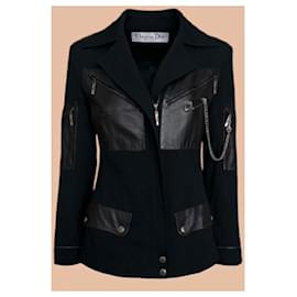 Dior-Dior Vintage Chain & Pin Embellished Jacket-Black