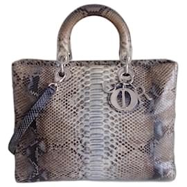 Dior-Lady Dior python large model bag-Blue,Beige