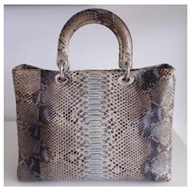 Dior-Lady Dior python large model bag-Blue,Beige