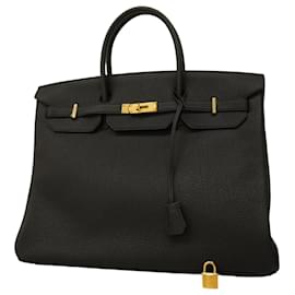 Hermès-Hermes Birkin 40 Handbag in Black Togo Leather-Black