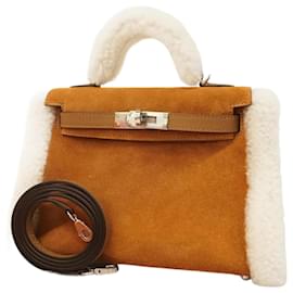 Hermès-Sac à épaule Hermes Kelly 2 Teddy-Marron,Écru