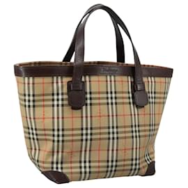 Autre Marque-Burberrys Nova Check Hand Bag Canvas Leather Beige Brown Silver Auth bs21004-Brown,Silvery,Beige