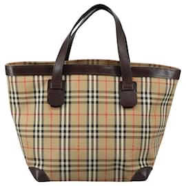 Autre Marque-Burberrys Nova Check Hand Bag Canvas Leather Beige Brown Silver Auth bs21004-Brown,Silvery,Beige
