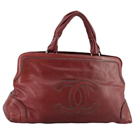 Chanel-CHANEL COCO Mark Hand Bag Leather Red Silver CC Auth bs20904-Silvery,Red