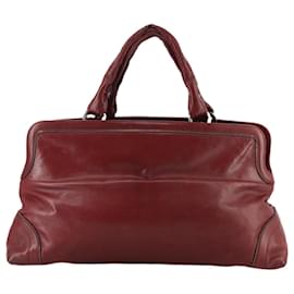 Chanel-CHANEL COCO Mark Hand Bag Leather Red Silver CC Auth bs20904-Silvery,Red
