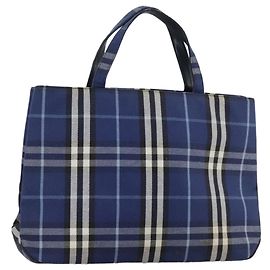 Autre Marque Bolsa de mão em lona Nova Check da Burberrys azul Auth 107242 Azul