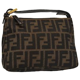 Fendi-FENDI Zucca Canvas Accessory Pouch Brown Black gold Auth mr873-Brown,Black,Golden