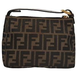 Fendi-FENDI Zucca Canvas Accessory Pouch Brown Black gold Auth mr873-Brown,Black,Golden