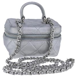 Chanel-CHANEL Sac à main Matelassé en Cuir Caviar 2way Argent CC Auth bs21131-Argenté