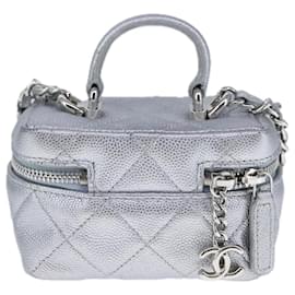 Chanel-CHANEL Sac à main Matelassé en Cuir Caviar 2way Argent CC Auth bs21131-Argenté