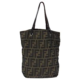 Fendi-FENDI Zucca Canvas Tote Bag Brown Black Silver Auth 106829-Brown,Black,Silvery