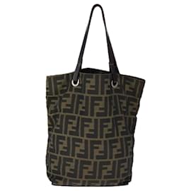 Fendi-FENDI Zucca Canvas Tote Bag Brown Black Silver Auth 106829-Brown,Black,Silvery