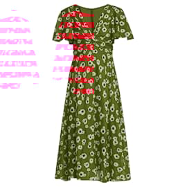 Prabal Gurung-Prabal Gurung Poppy Multi Floral-Print Twisted Flutter-Sleeve Midi Dress-Red