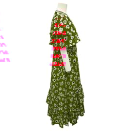 Prabal Gurung-Prabal Gurung Poppy Multi Floral-Print Twisted Flutter-Sleeve Midi Dress-Red