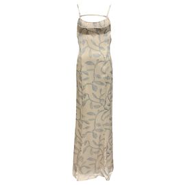 Jacquemus Maxikleid in Elfenbein / Blau mit Blumenmuster Roh