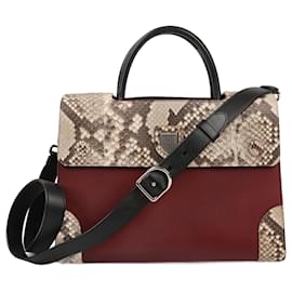 Dior-Christian Dior Diorever Medium Leather and Phyton 2Way Handbag in Burgundy-Beige