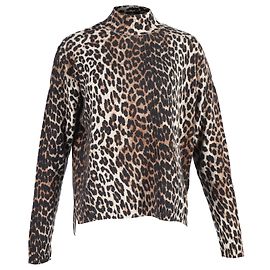 Ganni Leopard Print Turtleneck Sweater in Brown Wool Brown