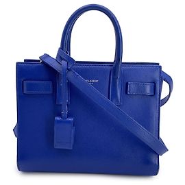 Saint Laurent Blue Leather Sac De Jour Nano Tote Bag with Strap Blue