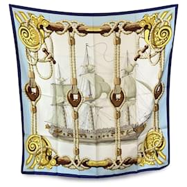 Hermès-Hermes Vintage Blue Silk Scarf Nautical Tribord 1968 Julie Abadie-Multiple colors