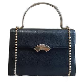 Bolsa vintage Karl Lagerfeld em couro texturizado preto e dourado Preto