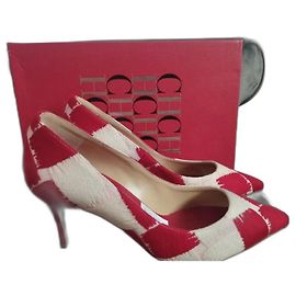 Décolleté Carolina Herrera Rosso e Beige Nylon Rosso