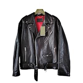 Gucci-GUCCI LEATHER BIKER JACKET WITH GUCCI LOGO.-Black