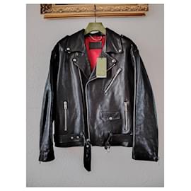 Gucci-GUCCI LEATHER BIKER JACKET WITH GUCCI LOGO.-Black