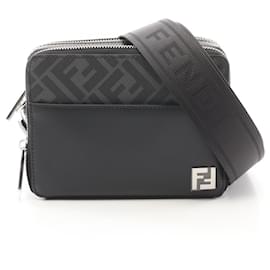Fendi-Fendi Squared FF Leather PVC Coated Canvas Shoulder Bag-Black