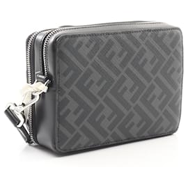 Fendi-Fendi Squared FF Leather PVC Coated Canvas Shoulder Bag-Black
