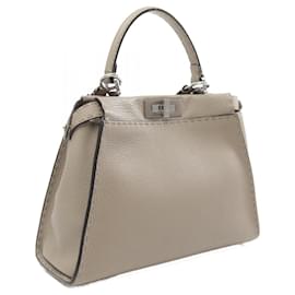Fendi-Fendi Peekaboo Regular Leather Handbag 8BN290-Beige