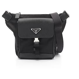 Prada-Prada Re-Nylon Saffiano Leather Shoulder Bag-Black