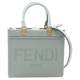 Fendi-Fendi Leather Sunshine Small Tote Bag-Blue