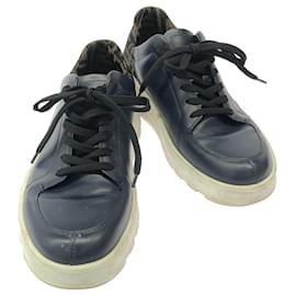 Fendi-Fendi Leather Sneakers Navy-Navy blue