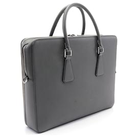 Prada-Prada Saffiano Leather Briefcase 2VE368-Grey