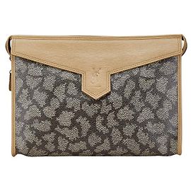 Yves Saint Laurent Bolsa clutch de couro PVC marrom com logo YSL Marrom