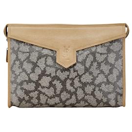 Yves Saint Laurent YSL Logo Brown PVC Leather Clutch Bag Brown