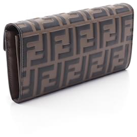 Fendi-Fendi Leather FF Diamond Zucca Embossed Shoulder Bag-Brown