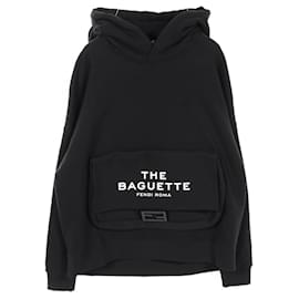 Fendi-Fendi Cotton FF Baguette Hoodie FY1218AX2H-Black