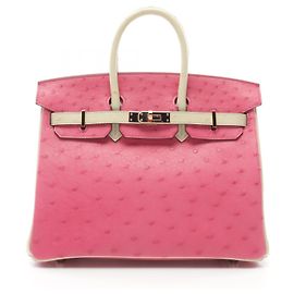 Hermès Hermes Birkin 25 Ostrich Handbag Pink/Ivory Pink
