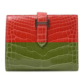 Hermès-Hermes Alligator Bearn Compact Wallet-Red