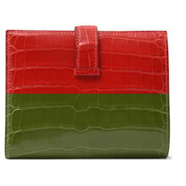 Hermès-Hermes Alligator Bearn Compact Wallet-Red